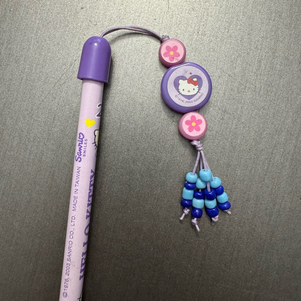 Vintage 1976 # 2 Hello Kitty Purple Pencil with Bead Charm